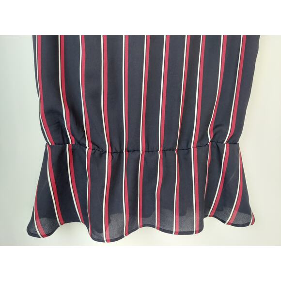 Banana Republic Sleeveless Striped Peplum Ruched Top Blue White Red Sz S - Picture 8 of 8